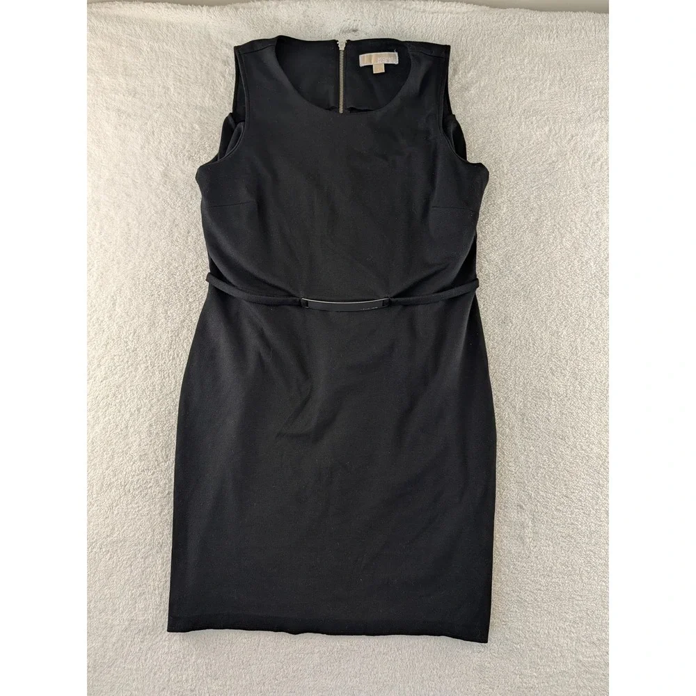 Michael Michael Kors Womens Black Sleeveless Sheath Belted Dress Size L Large